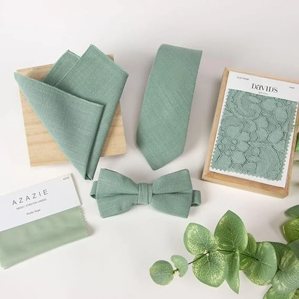 Spring Notion Boys Linen Blend Zipper Necktie and Pocket Square Set, Sage Medium